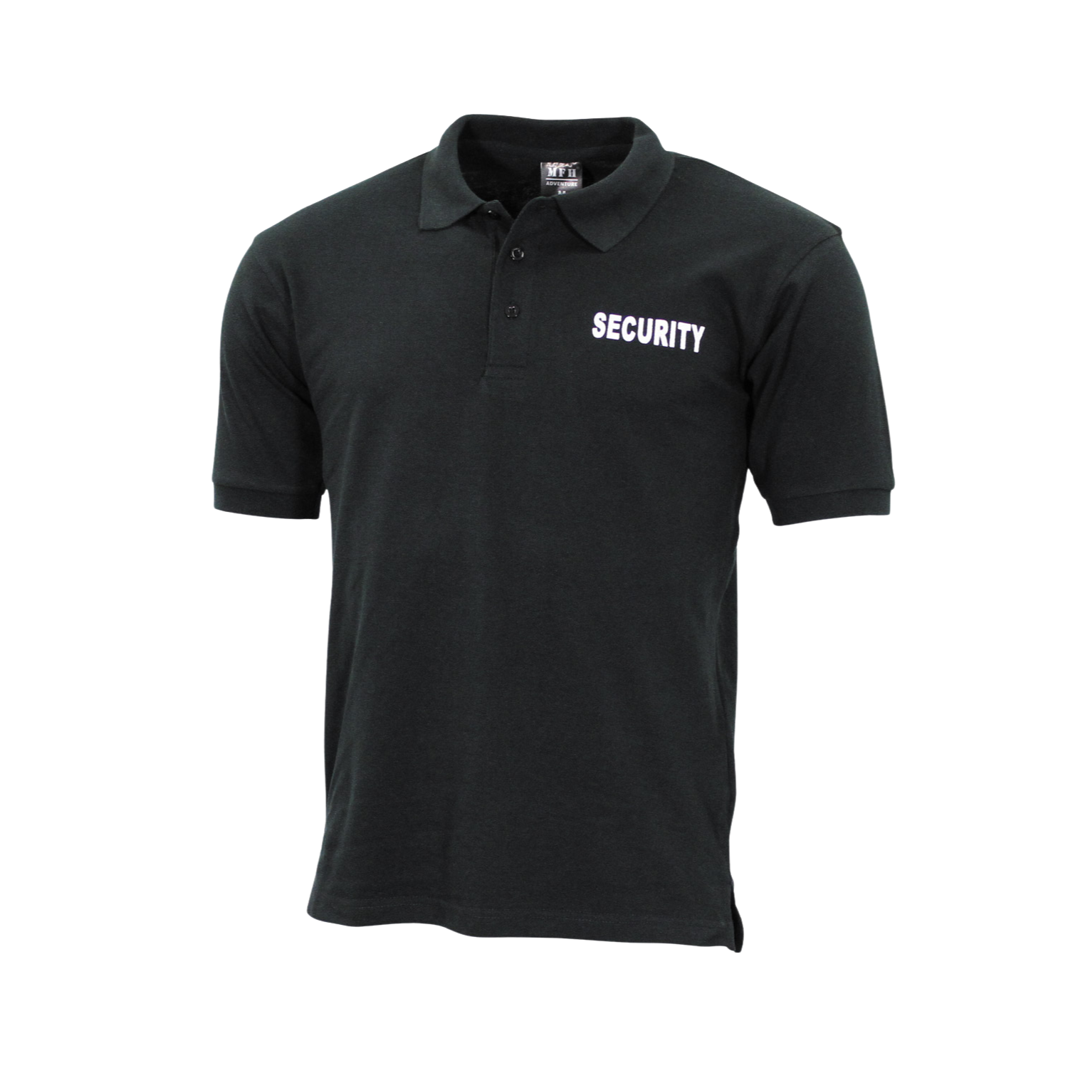 Poloshirt, schwarz, Security, bedruckt