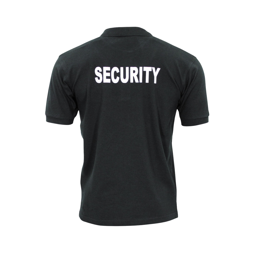 Poloshirt, schwarz, Security, bedruckt