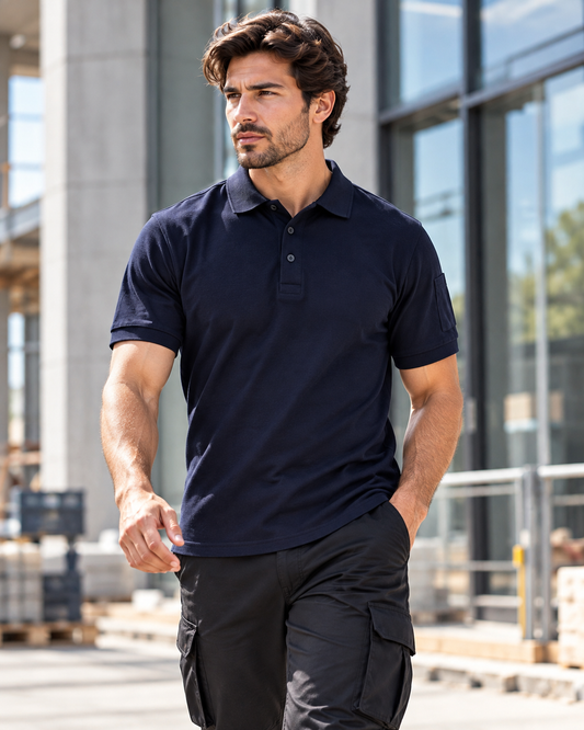 TIGERNOX Utility Poloshirt Herren – Marineblau | Kurzarm mit Ärmeltasche
