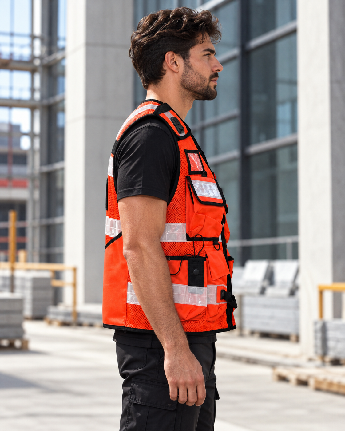 TIGERNOX Premium Multifunktions-Warnweste Orange – mit zahlreichen Taschen, Funkgerätehalterung & Reflexstreifen