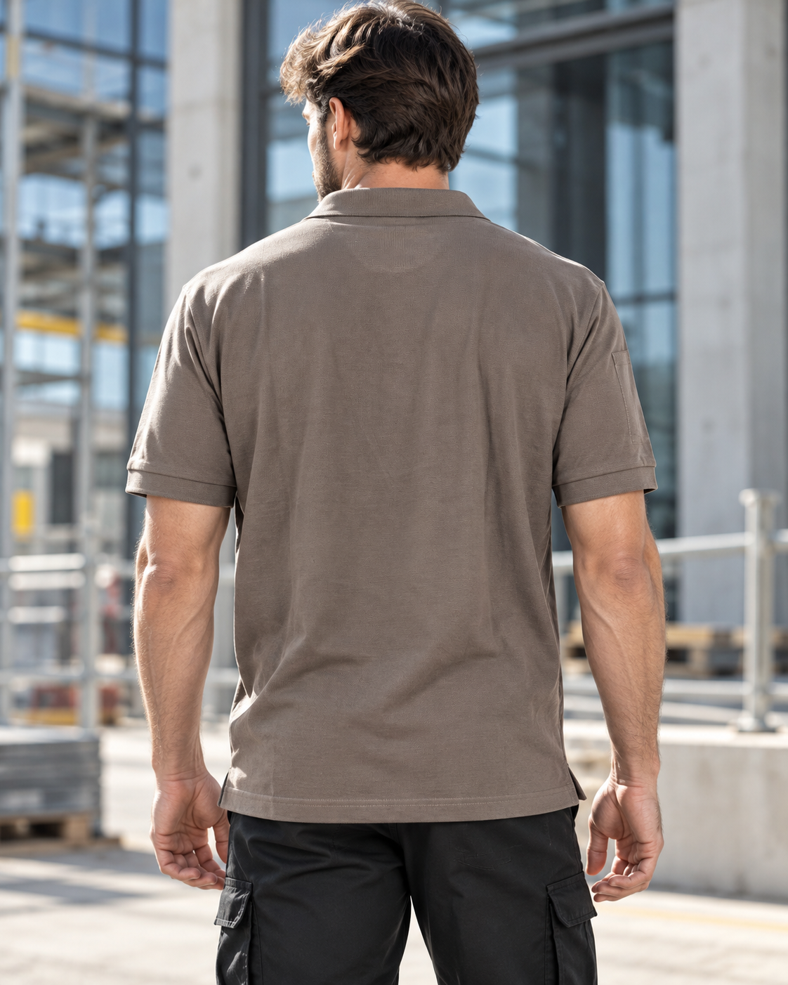 TIGERNOX Utility Poloshirt Herren – Taupe | Kurzarm mit Ärmeltasche