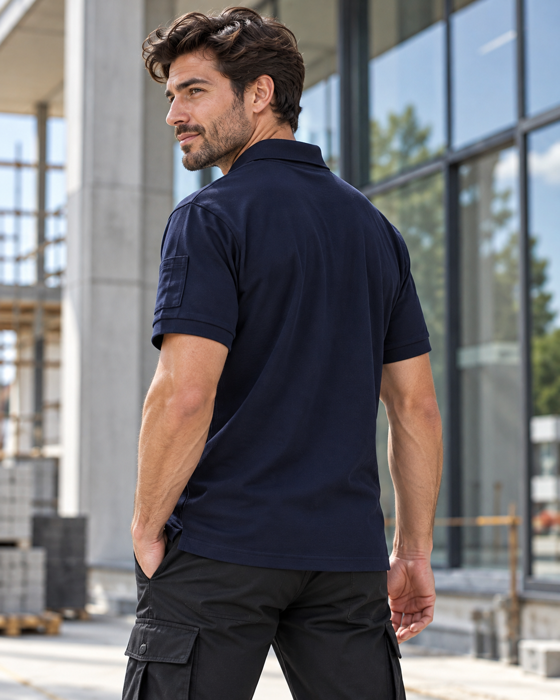 TIGERNOX Utility Poloshirt Herren – Marineblau | Kurzarm mit Ärmeltasche
