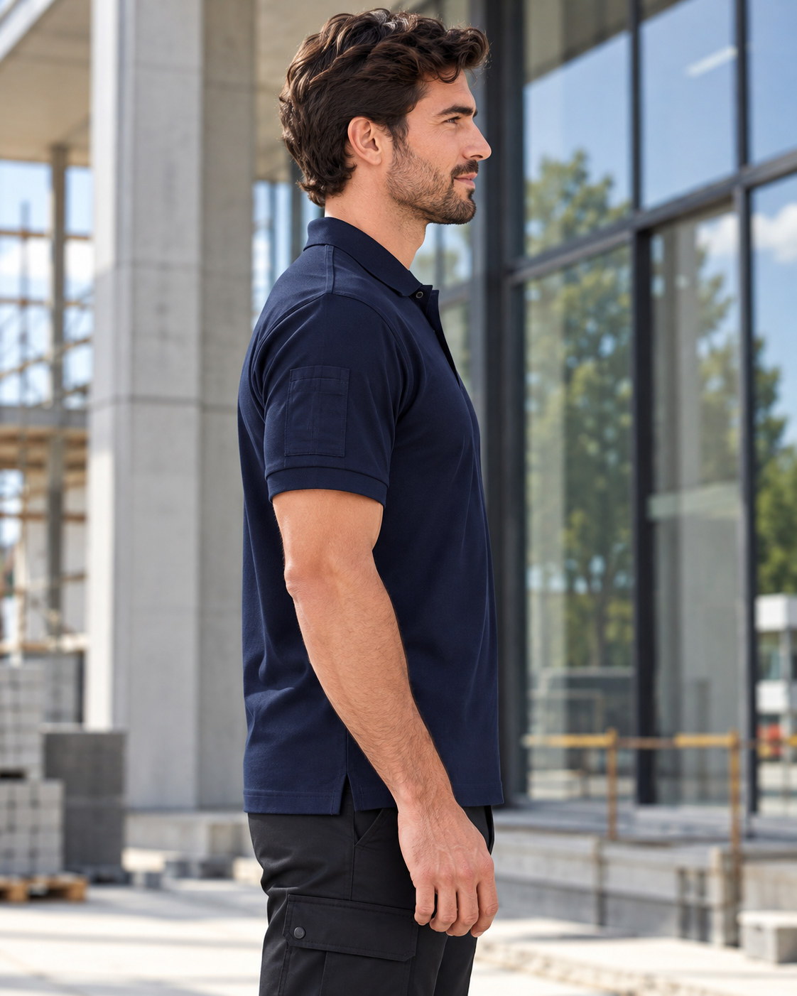 TIGERNOX Utility Poloshirt Herren – Marineblau | Kurzarm mit Ärmeltasche