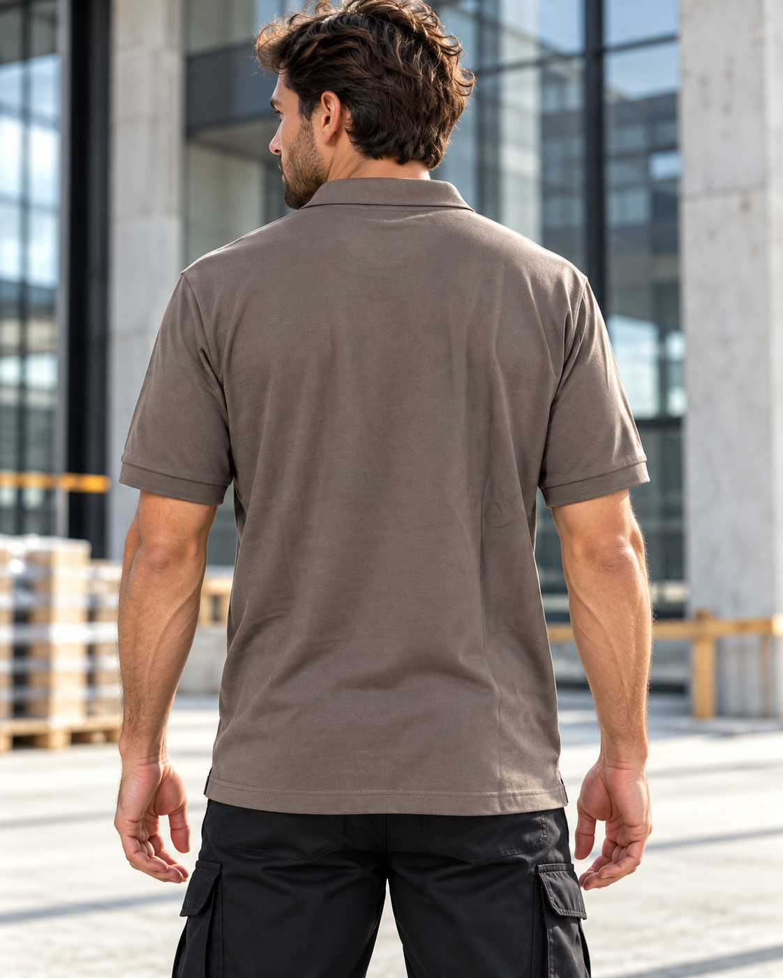 TIGERNOX Utility Poloshirt Herren – Taupe | Kurzarm mit Ärmeltasche