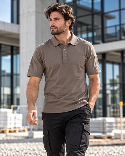 TIGERNOX Utility Poloshirt Herren – Taupe | Kurzarm mit Ärmeltasche