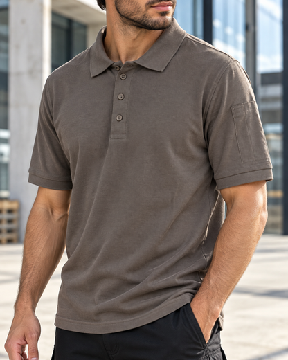 TIGERNOX Utility Poloshirt Herren – Taupe | Kurzarm mit Ärmeltasche